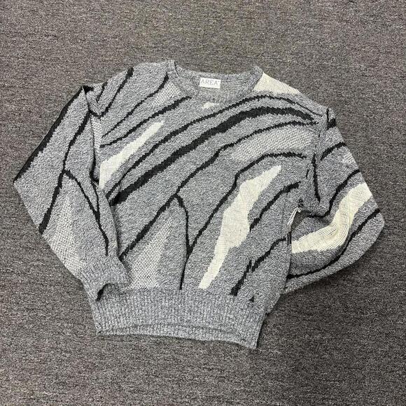Vintage Abstract Grey Tone Knit Sweater - Picture 2 of 4